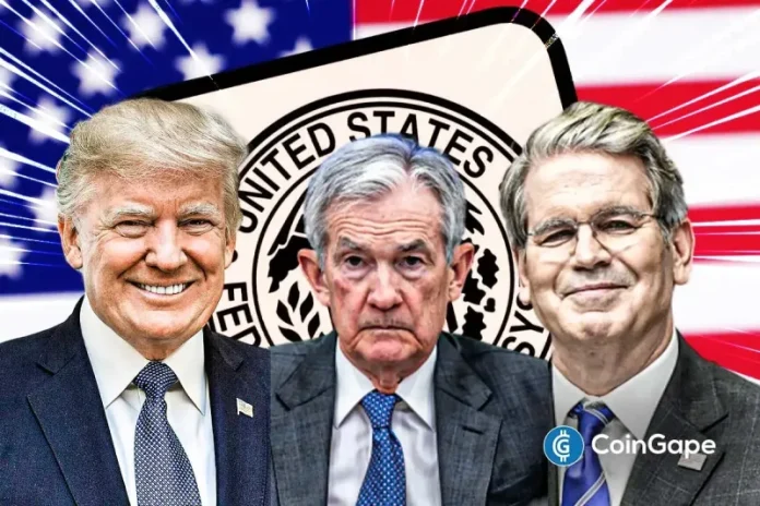U.S. Treasury Secretary Scott Bessent said on Tuesday that President Donald Trump may choose the next Fed chair next week. He spoke on CNBC, noting months of vetting since September and direct meetings with finalists. The decision follows Trump’s dissatisfaction with the rate policy and comes as Jerome Powell’s term ends May 15. Fed Chair
The post <a href="https://coingape.com/fed-chair-decision-trump-could-decide-on-powells-successor-next-week/">Fed Chair Decision: Trump Could Decide on Powell’s Successor Next Week, Scott Bessent Says</a> appeared first on <a href="https://coingape.com/">CoinGape</a>.