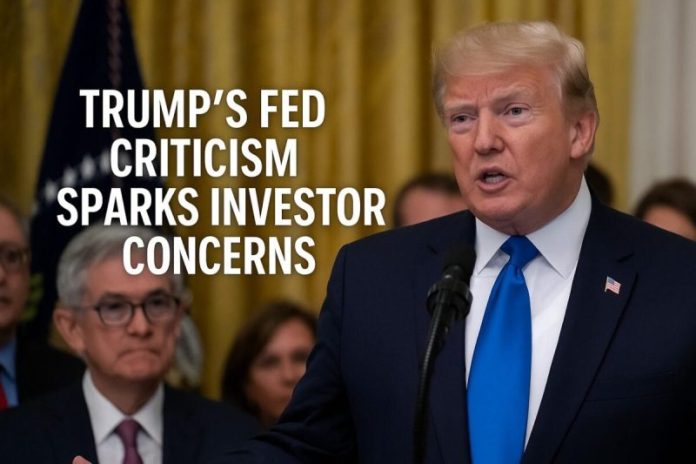 <div>
<div style="margin-bottom:20px;"></div>
<h1>Trump’s Fed Criticism Sparks Investor Concerns</h1>
<p>The recent spotlight on <strong>Trump’s Fed Criticism</strong> has sparked unease among investors and financial analysts alike. President Donald Trump’s repeated public attacks on Federal Reserve Chair Jerome Powell have amplified concerns over the central bank’s independence. As a result, markets have reacted with volatility, and investor sentiment has taken a noticeable hit.</p>
<h2>Market Reactions to Political Pressure</h2>
<p>Wall Street’s response to <strong>Trump’s Fed Criticism</strong> was swift. Major stock indices, including the S&P 500 and Nasdaq, posted losses amid uncertainty over future monetary policy decisions. Investors fear that political attempts to sway the Federal Reserve’s agenda may undermine its objectivity. If monetary policy is dictated by short-term political goals rather than long-term economic data, the implications could be severe for inflation, interest rates, and overall economic health.</p>
<h2>Why Federal Reserve Independence Matters</h2>
<p>One of the cornerstones of a stable economy is a politically neutral central bank. <strong>Trump’s Fed Criticism</strong> has called that neutrality into question. The Federal Reserve must be able to act without external pressure to maintain credibility in the eyes of global markets. Political interference could compromise its ability to control inflation or manage unemployment rates effectively.</p>
<h2>Investor Sentiment and Future Outlook</h2>
<p>Investor confidence remains fragile. Many market participants have shifted assets into safer investments such as gold and U.S. treasuries, seeking shelter from potential turmoil. Economic advisors stress the importance of maintaining clear, data-driven policy guidance, especially as the U.S. navigates ongoing trade issues and inflation concerns.</p>
<p>In the coming weeks, the Federal Reserve’s actions will be closely watched. Should <strong>Trump’s Fed Criticism</strong> intensify, it could further erode market stability and investor trust in U.S. monetary policy.</p>
<p><a href="https://finance.yahoo.com/news/analysis-investors-fear-trumps-attacks-100313555.html" target="_blank" rel="noopener noreferrer">Source: Yahoo Finance</a></p>
<p> </p>
<p>The post <a rel="nofollow" href="https://www.financebrokerage.com/trumps-fed-criticism-sparks-investor-concerns/">Trump’s Fed Criticism Sparks Investor Concerns</a> appeared first on <a rel="nofollow" href="https://www.financebrokerage.com/">FinanceBrokerage</a>.</p>
</div>
<br>